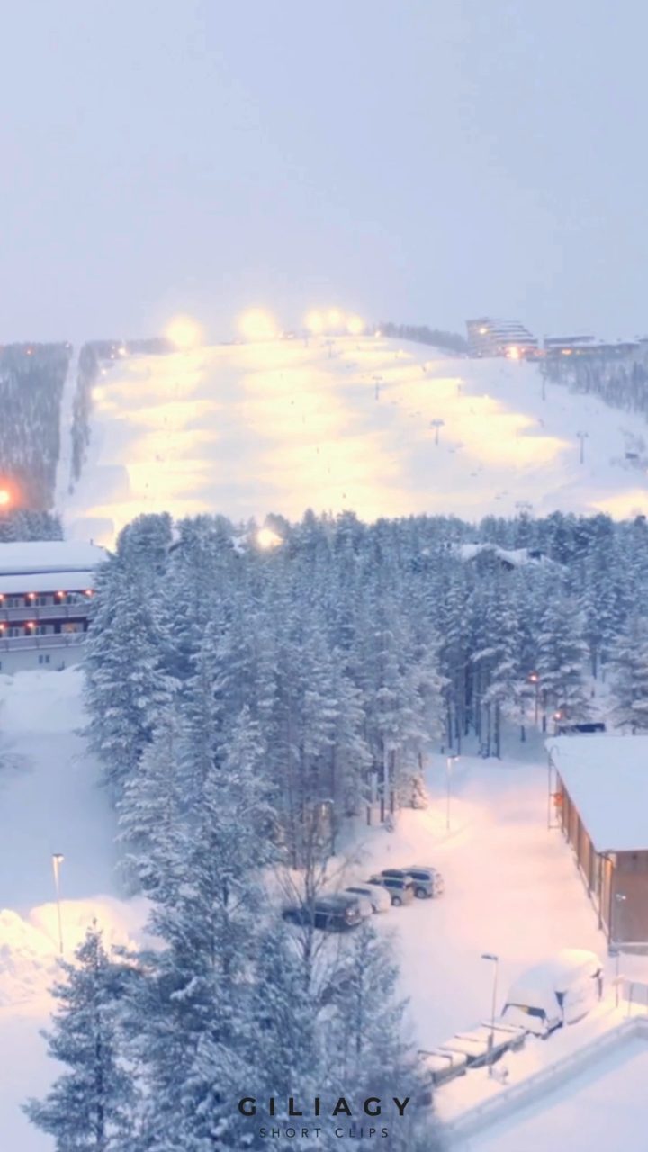 Night aerial of a snow-covered village