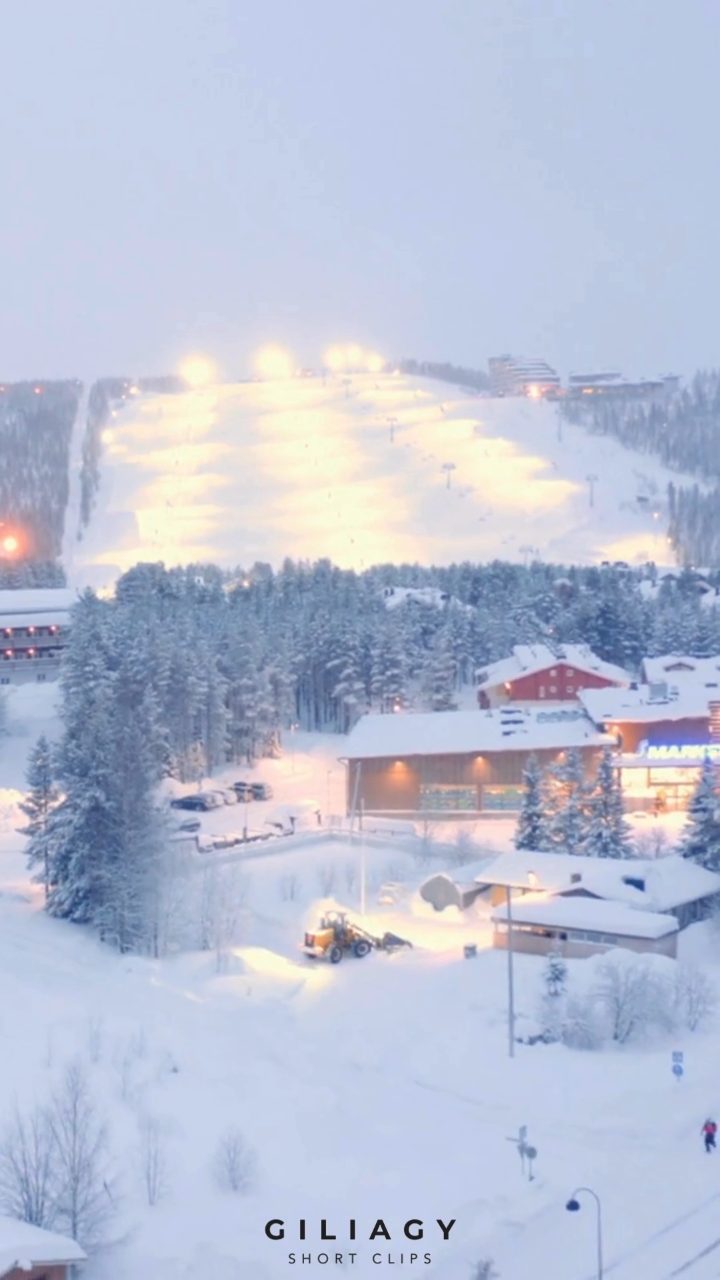 Night aerial of a snow-covered village